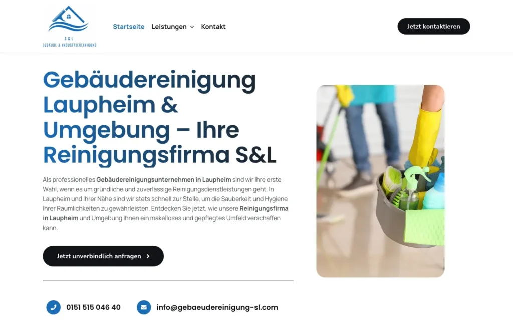 Startseite der Website gebaeudereinigung-sl.com: Gebäudereinigung Laupheim und Umgebung